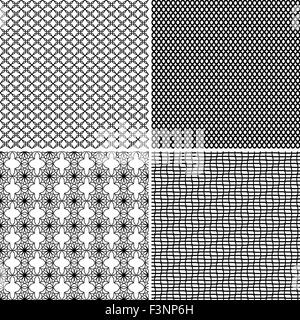 Vier verschiedene nahtlose ornamentalen Gier Muster in einer Datei gesammelt. Schwarz / Weiß-Vektor-illustration Stock Vektor