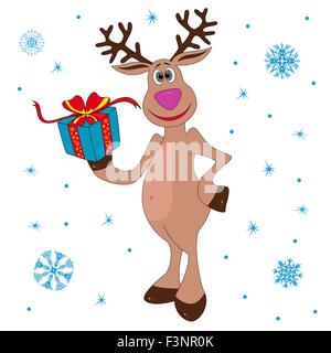 Weihnachten Rentier hält ein Geschenk hand Zeichnung Cartoon-Vektor-illustration Stock Vektor