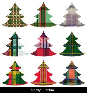 Satz von neun Weihnachtsbäume mit dem keltischen Karo-Ornament auf einem weißen Hintergrund, Hand-Zeichnung-Vektor-illustration Stock Vektor