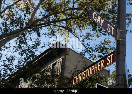 Gay Street in Greenwich Village. Am Ende dieser kleinen Straße in der St. Christopher; 15; bis Anfang 2009 war der berühmte Oscar Stockfoto