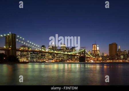 Die Brooklyn Bridge. Von Manhattan entfernt ist ein guter Ort zu sehen, die Brooklyn Bridge South Street Seaport (South Street Seaport), Stockfoto