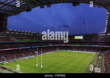 Twickenham Stadium, London, UK. 10. Oktober 2015. Australien schlagen Wales 15-6 im letzten Gruppenspiel der Pool A der Rugby World Cup 2015. Beide Teams fortgeschritten jedoch noch bis ins Viertelfinale. Bildnachweis: Clive Jones/Alamy Live-Nachrichten Stockfoto