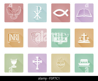 Eine Reihe von christlichen Symbole und Symbole Inclusing Kreuz und christliche Fisch Stockfoto