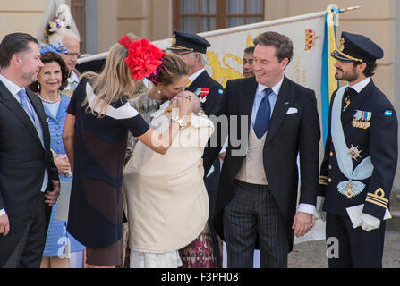 Stockholm Schweden. Sonntag, den 11. Oktober. Die schwedische Königsfamilie feiert die Taufe des Prinzen Nicolas in kleinen vertrauten Kreis. Bildnachweis: Stefan Crämer/Alamy Live-Nachrichten Stockfoto