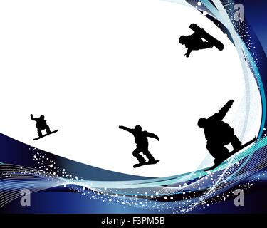 Snowboarder Silhouette springen über abstrakte Linie Hintergrund. Vektor-Illustration. Stock Vektor