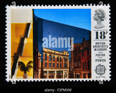 Briefmarke. Great Britain. Königin Elizabeth II. 1987. Europa. Britische Architekten in Europa. 18p. Stockfoto