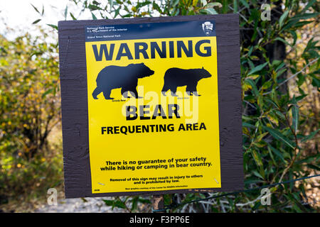 Bär Warnzeichen; Laurance S. Rockefeller bewahren, Grand-Teton-Nationalpark, Wyoming, USA Stockfoto