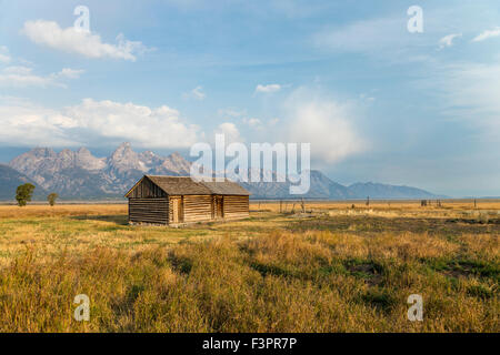 Historische John Moulton Homestead (c 1910), Mormonen Zeile Historic District, Grand-Teton-Nationalpark, Wyoming, USA Stockfoto