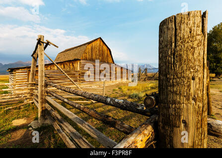 Historische John Moulton Homestead (c 1910), Mormonen Zeile Historic District, Grand-Teton-Nationalpark, Wyoming, USA Stockfoto