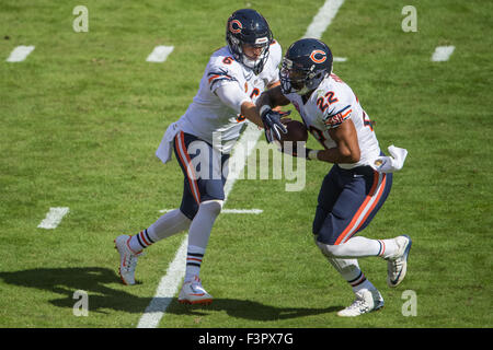 RB Matt Forte, #22 Chicago Bears, celebrates a touchdown during the NFL  International game between the Tampa Bay Buccaneers and the Chicago Bears  on O - SuperStock