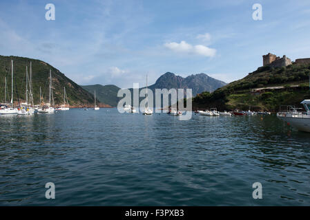 Naturhafen von Girolata, Korsika, Frankreich Stockfoto