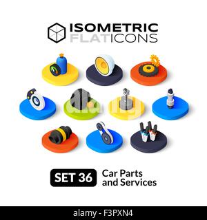 Isometrische flache Symbole einstellen 36 Stock Vektor