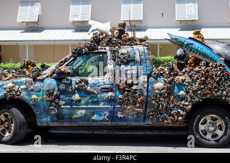 Key West Florida, Keys, Kunstauto, Pickup Truck, dekoriert, Koralle, Muscheln, FL150509025 Stockfoto