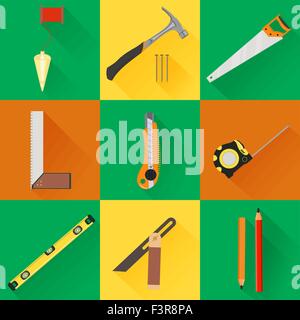 Tischler Werkzeug flach Symbole Stock Vektor