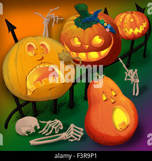 Halloween-Kürbis mit ein anderes Aussehen. Süßes oder Saures. Raster-Abbildung Stockfoto