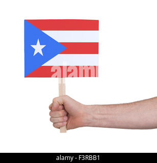 Hand, die kleine Karte, isoliert auf weiss - Flag von Puerto Rico Stockfoto