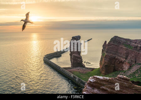 Felsformation "Lange Anna" bei Sonnenuntergang, Helgoland, Schleswig-Holstein, Deutschland Stockfoto