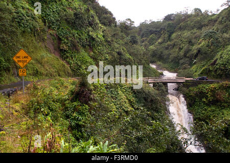 Wasserfälle auf dem Weg der Straße nach Hana. Maui. Hawaii. Oheo Pools Gulch Hana Highway Mount Haleakala Maui Hawaii Pacific Ocean. T Stockfoto