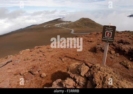 Gipfel der Puu Beispieluhr. Maui. Hawaii. Gipfel der Puu Beispieluhr mit Abflug mehrere Trekings Fuß oder zu Pferd, 900 m Abstieg Stockfoto