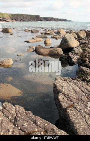 Flut einem Felsenpool an einem steinigen Strand im Süden von Irland zu schlucken Stockfoto