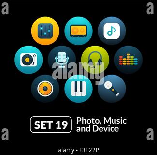 Flache Icons Set 19 - Audio- und Foto-Sammlung Stock Vektor