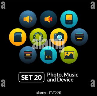 Flache Icons Set 20 - Audio- und Foto-Sammlung Stock Vektor