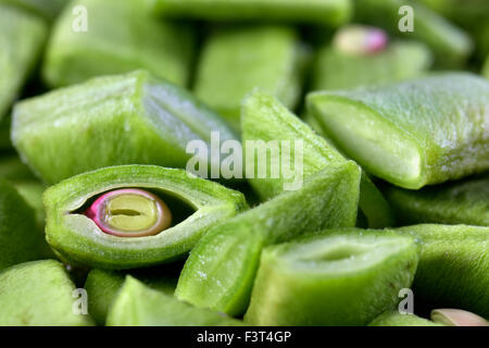 Frisch gepflückten gehackten Bio Stangenbohnen Stockfoto