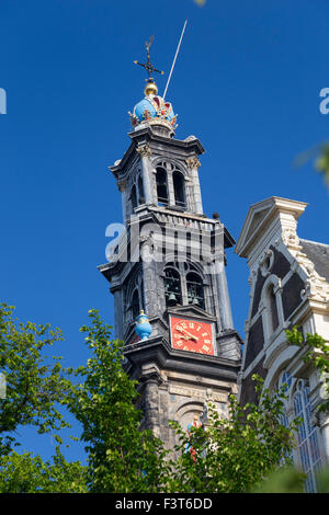 Westerkerk (Westkirche) ist eine niederländische evangelische Kirche im Zentrum von Amsterdam in den Niederlanden. Stockfoto