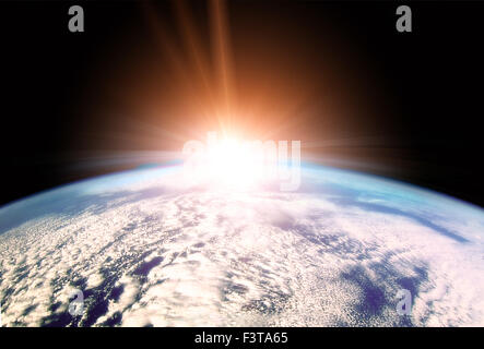 Illustration der aufgehenden Sonne über den Horizont der Erde Stockfoto