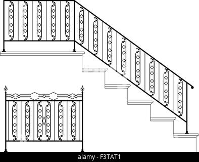 Schmiedeeiserne Treppe Geländer Design Vektorgrafiken Stock Vektor