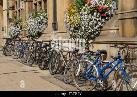 Fahrräder, die links außen ein College Gebäude in Oxford, Oxfordshire-England-Vereinigtes Königreich-UK Stockfoto