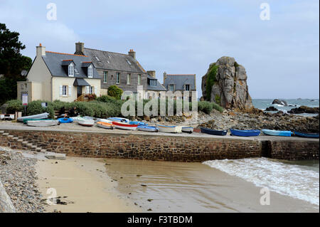 Pors Hir Hafen und Strand, Plougrescant, Tregor, Côtes-d ' Armor, Bretagne, Bretagne, Frankreich Stockfoto