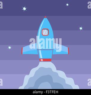 Rakete Raumschiff auf blauem Hintergrund, Vektor-Illustration Stock Vektor