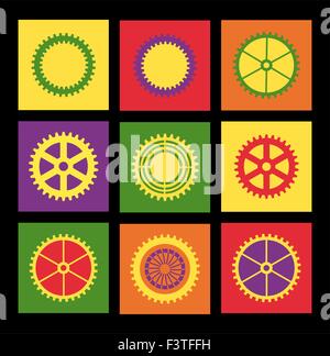 Pop-Art-Muster sich wiederholender Objekte Zahnräder Stock Vektor