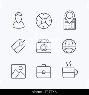 Ikonen-Silhouetten zum Thema Reisen und Ausflüge Stock Vektor