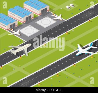 Bild mit der Bildebenen und Landebahn des Flughafens Stock Vektor