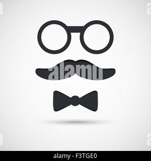 Schnurrbart, Brille und Fliege.  Retro-Hintergrund. Satz von Retro-Elemente Stock Vektor