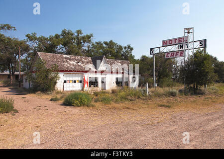 State Line Motel und Cafe auf Route 66 in Glenrio, Texas.  Glenrio gedieh durch die 40er, 50er und 60er Jahren, bis der Intersta Stockfoto