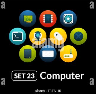 Flache Symbole Vektor set 23 - Computersammlung Stock Vektor
