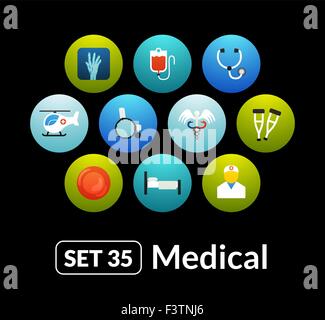 Flache Symbole Vektor set 35 - medizinische Sammlung Stock Vektor