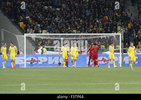 Kiew, Ukraine. 12. Oktober 2015. Spanien-Nationalmannschaft feiert ein Ziel während des European Qualifiers 2016-Spiels zwischen Ukraine und Spanien Nationalmannschaften im NSK Olimpiyskyi Stadium in Kiew am 16. September 2015. Bildnachweis: Sergii Kharchenko/Pacific Press/Alamy Live-Nachrichten Stockfoto