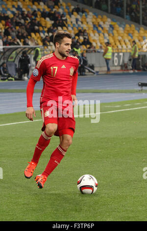 Kiew, Ukraine. 12. Oktober 2015. Mario Gaspar von Spanien in Aktion während des Spiels European Qualifiers 2016 zwischen Ukraine und Spanien Nationalmannschaften im NSK Olimpiyskyi Stadium in Kiew am 16. September 2015. Bildnachweis: Sergii Kharchenko/Pacific Press/Alamy Live-Nachrichten Stockfoto