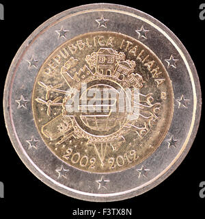 Eine Festschrift verteilt zwei-Euro-Münze von Italien im Jahr 2012 ausgestellt und feiert zehn Jahre des Euro Stockfoto