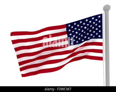 3D amerikanische Flagge auf weiß Stockfoto