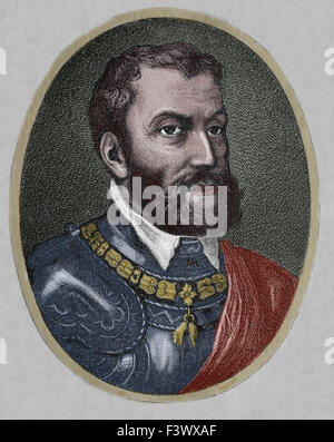 Karl i. von Spanien und v. von Deutschland (1500-1558). Porträt. Gravur. des 19. Jahrhunderts. Späte Färbung. Stockfoto