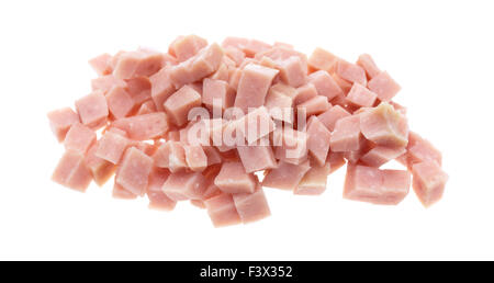 Ein Teil der gewürfelten Schinken isoliert auf einem weißen Hintergrund. Stockfoto