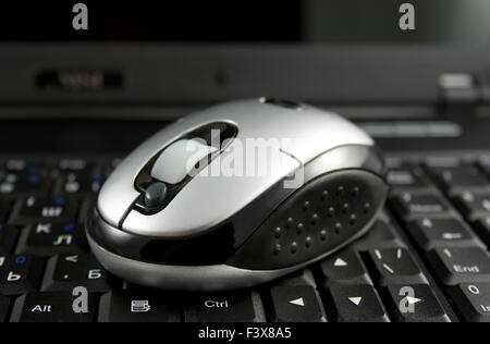 Maus auf einer Laptoptastatur Stockfoto
