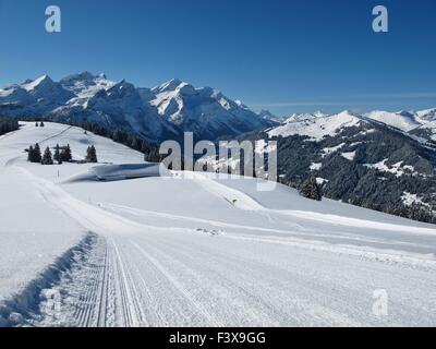 Hohe Berge und Schlittenfahren Pfad Stockfoto