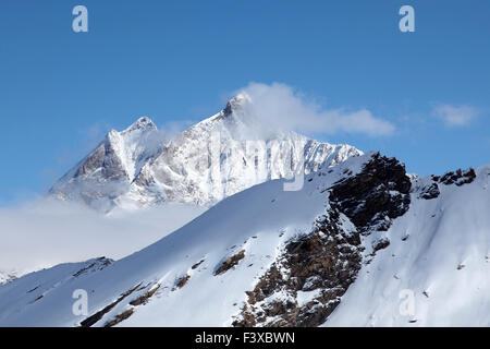 Winter, Schnee, Rimpfischhorn Berg, Skigebiet Zermatt, Kanton Wallis, Walliser Alpen, Süden der Schweiz, Europa. Stockfoto