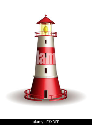 Roten Leuchtturm isoliert auf weißem Hintergrund. Stockfoto